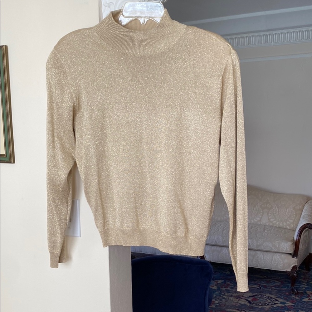 Talbots Elegant Gold Metallic Mock Turtleneck Sweater M